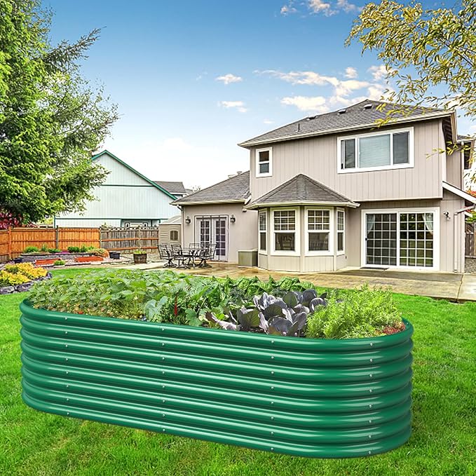 FRIZIONE 8FT(L)×4FT(W)×2FT(H) Raised Garden Bed Outdoor Raised Garden Beds for Flower Raised Planter Box Outdoor for Herb Vegetable-Dark Green