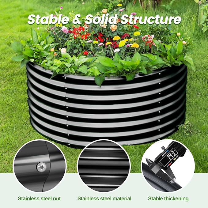 Land Guard 4×4×2ft Galvanized Raised Garden Bed Kit 2Pcs Planter Raised Garden Beds Outdoor Round Clearance Raised Garden Beds for Gardening Vegetables (Gray)