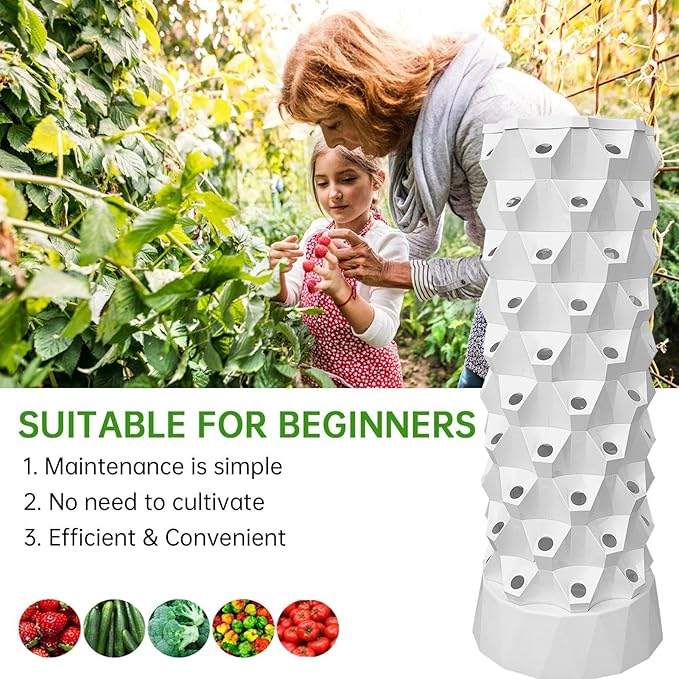 10 Tier 80 Slots Hydroponics Tower Aeroponic Vertical Planting System Automatic Watering Easy Setup White Outdoor 10 Layers 80 Trays 26.37Lx26.37Wx66.92H in