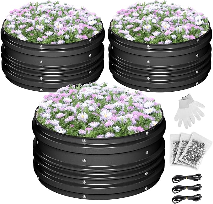 WORKPRO 3PK 2x2x1ft Outdoor Galvanized Raised Garden Bed Kit Rust &amp Corrosion Protection Easy Assembly Safe Edge Ideal for Vegetables &amp Flowers Black