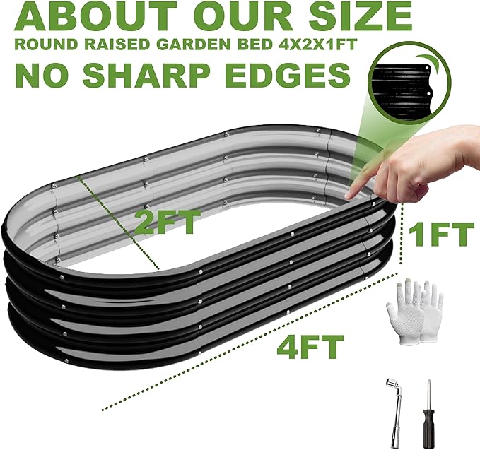 2Pcs 4X2X1ft Oval Raised Garden Bed KitGalvanized Raised Garden Beds Outdoor Metal Planter Box Steel Kit Flower HerbVegetables..Black