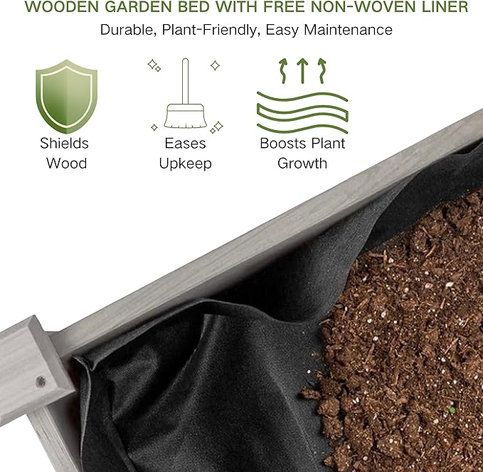 8x2ft Outdoor Wooden Raised Garden BedElevated Planting Planter Box for Vegetables/Garden/Lawn/PatioGray 96 x 24 x 9in