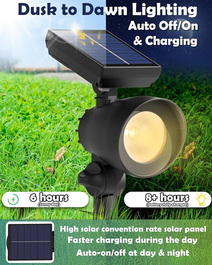 Solar Lights Outdoor Solar Spot Lights Outdoor 6 Pack IP44 Waterproof Solar Spotlights Auto On/Off Solar Powered Garden Lights for Yard Pathway Driveway (Warm White) Bright Pathway