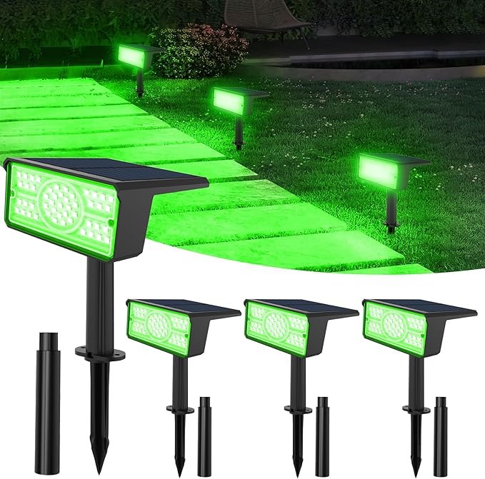 T-SUN Green Solar Spot Lights Outdoor 4 Pack 49 LED 2 Lighting Modes IP65 Waterproof Landscape Spotlights 2 in 1 Auto On/Off Solar Lights for Yard Garden Driveway Pathway