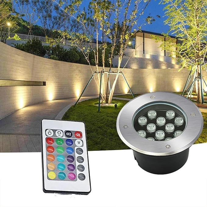 RGB Outdoor Recessed Spot Light - Landscape Lights 6W Color Changing Garden Spotlights With Remote Control IP67 Waterproof Recessed LED Floor Spotlight Round Outdoor Buried Lights(6w(12V))