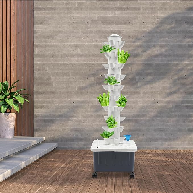 Hydroponics Growing Box Kit 50-Plant Vertical Vegetable Tower Hydropoic Tower for Soilless Cultivation Herbs Fruits Vegetables Plant Gift for Gardening Lover