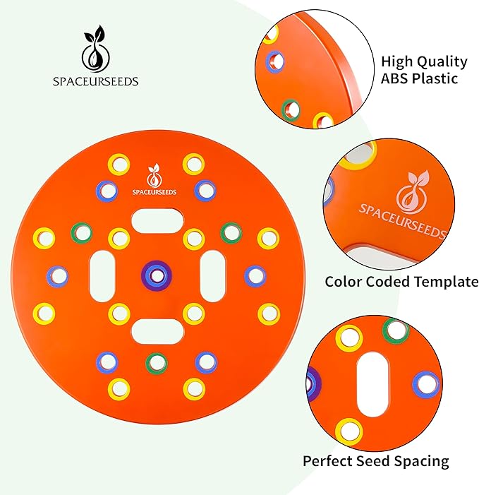 Round Seed Planting Template – Patented Color-Coded Garden Spacing Tool Kit with Seed &amp Seedling Spacer Dibber with Seed Spoon &amp Laminated Vegetable Growing Guide