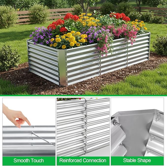 8x4x2FT Galvanized Raised Garden BedOutdoor Planter Box Patio Kit Planting Bed for Vegetables Flowers HerbSilver 2 Pack