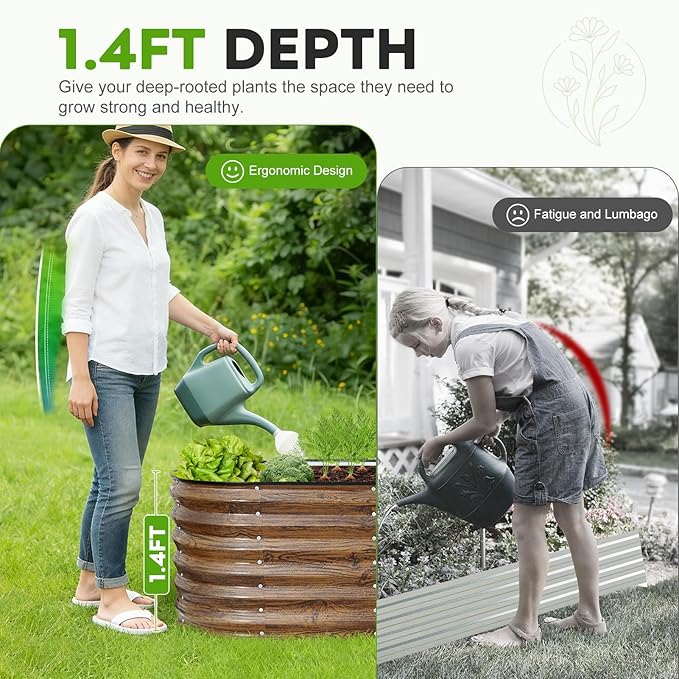 ZORMY Galvanized Raised Garden Bed Outdoor- 8x2x1.4ft Oval Steel Raised Beds for Gardening Metal Planter Box with Protective Strip and Gloves for Vegetables Flowers Fruits(Brown)