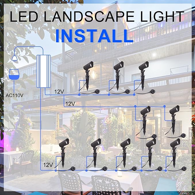 E ENERGETIC LIGHTING LED Landscape Lights with Connectors 12V Low Voltage Warm White 3000k 4W 175LM Outdoor Waterproof Garden Pathway Lights Wall Tree Flag Spotlights with Spike Stand 10 Pack