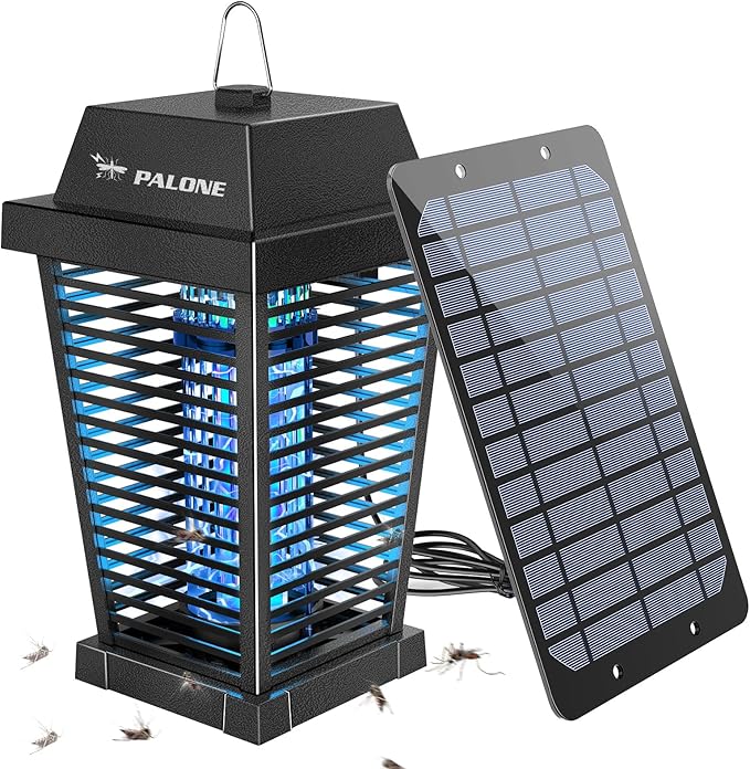 PALONE Solar Bug Zapper 4500V Electric Mosquito Zapper Outdoor Updated Fly Zapper Indoor Rechargeable Mosquito Killer with Solar Panel &amp Type-C Cable Fly Trap with UV Light for Flies Gnats Moths