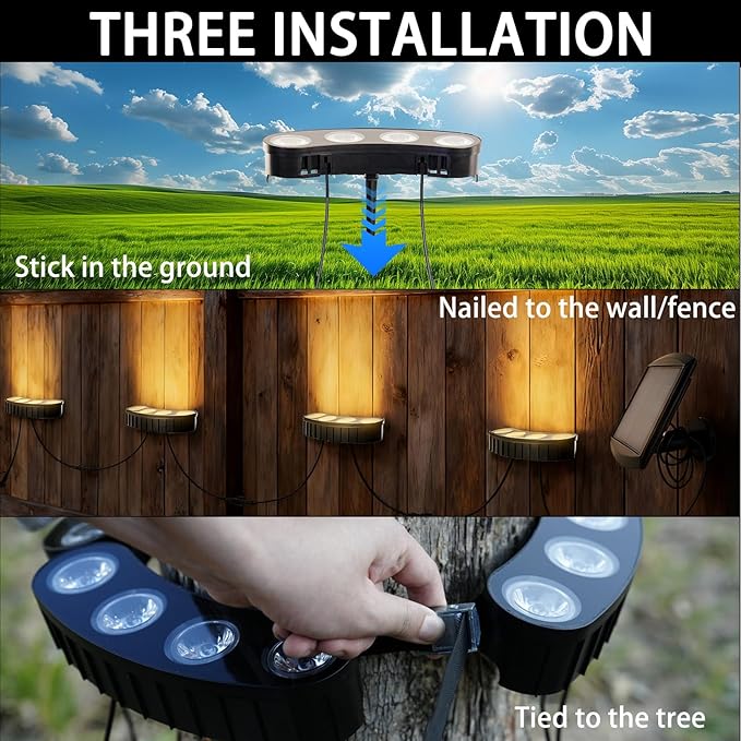 Solar Tree Lights Outdoor Palm Tree Ring Lights with 3-in-1 Tie/Stake/Hang Installation 50LM Warm White LED Tree Uplighting 2000mAh Battery IP65 Waterproof Solar Tree Spotlights for Yard Garden