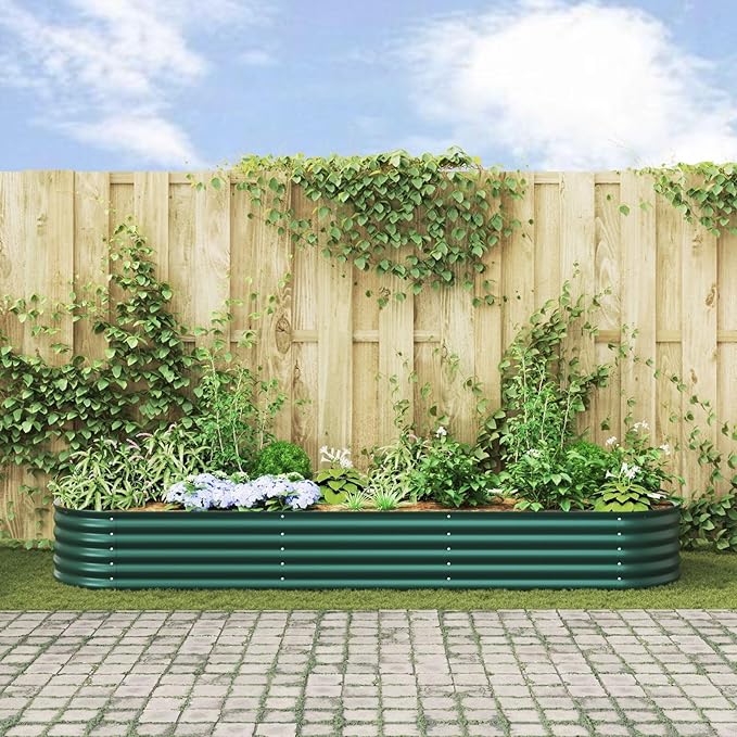 Powder-Coated Garden Raised Bed Metal Planter Box for Vegetables Flowers Herbs Green Galvanized Steel 126 x 31.5 x 17.3 in-609