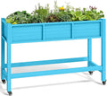 YITAHOME Raised Garden Bed HDPE 47x18x31In Raised Flower Bed Poly-Wood Weather-Resistant Elevated Planter Box with Lockable Wheels for Vegetables Aruba Blue