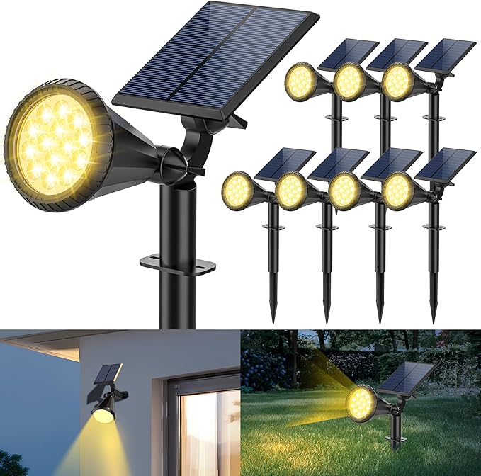 Solar Spot Lights Outdoor 4 Modes/8 Pack Solar Spotlights Waterproof 180° Adjustable Powered Landscape Lights Outdoor Solar Lights for Yard Garden Pathway Flag Tree Wall Statue Warm White