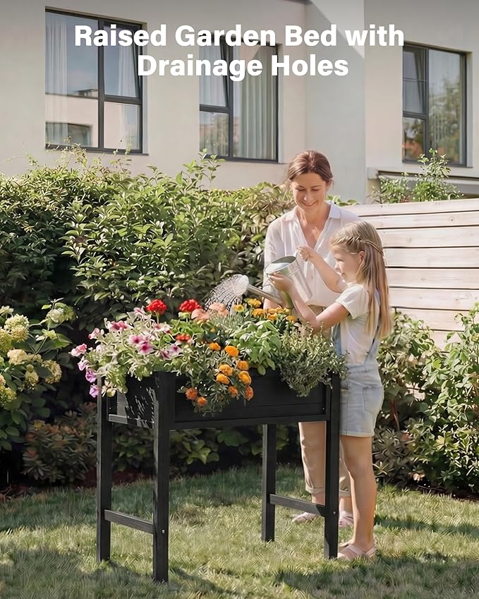 YEFU HIPS Raised Garden Bed: 34x30x18in Child Safe Raised Garden Beds Outdoor for Family Gardening - Organic Herb Vegetable Flower Planter Boxes Outdoor with Legs Kit for Patio Backyard (Black)
