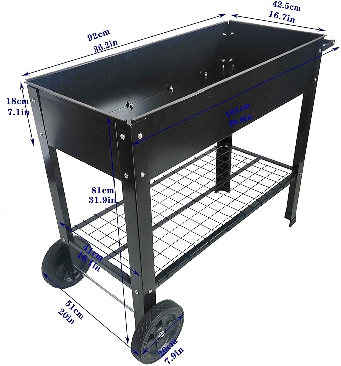 Tomkate Raised Garden Bed with Legs 42.5 x 20 x 31.9 Inch Mobile Planter Box Elevated on Wheels Portable Planter Cart for Outdoor/Indoor Vegetables Herbs Flowers Potted Plants