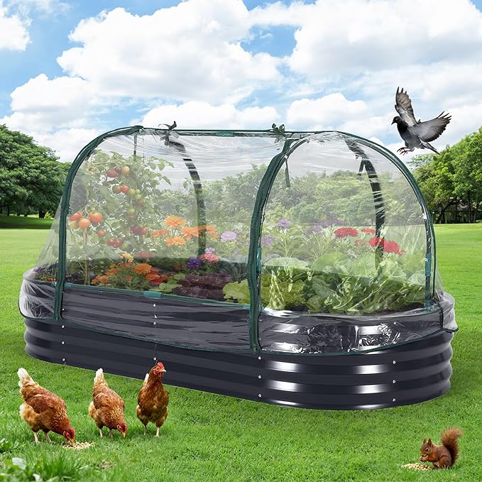 PeakPursuit Galvanized Raised Garden Bed Kit Large Durable Planter Raised Beds 6'x3'x1' for Vegetables Outdoor Metal Garden Raised Beds with Reinforced Design Optimal Drainage &amp Easy Assembly