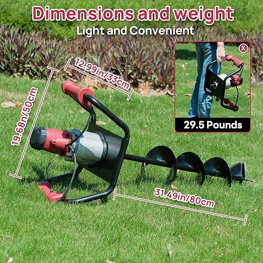 DC HOUSE 1500W Electric Post Hole Digger Earth Auger Hole Digger Digging Tools Auger with 6 Digging Bit Set with Reverse Function Prune Farmland and Garden