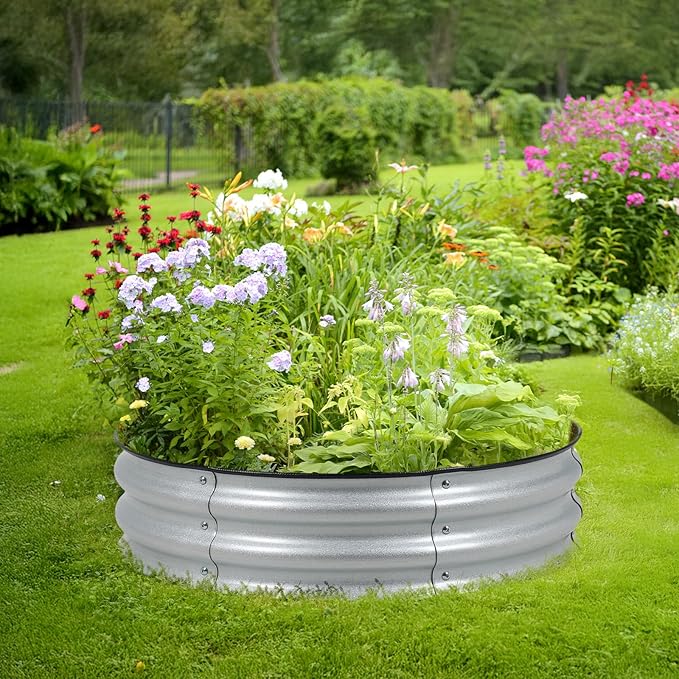 BPS Metal Raised Garden Bed 2.5FT Diameter Galvanized Planter Raised Garden Boxes for Flower Planters Vegetables Herb