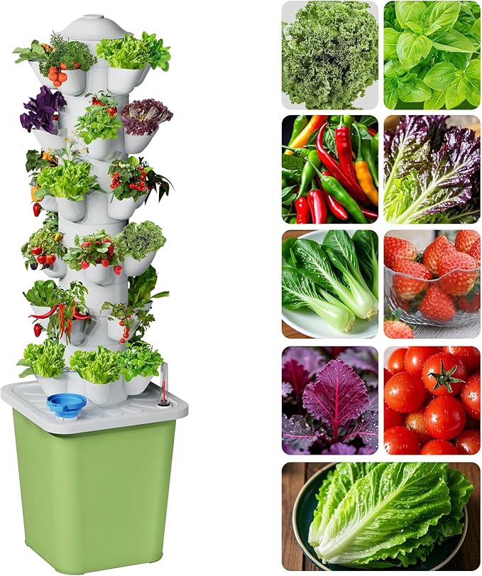 Hydroponics Growing System Kit 30 Pots Vertical Garden Planter with Pump and Timer Hydropoic Tower for Soilless Cultivation Herbs Fruits Vegetables Plant Gift for Gardening Lover(No Seed)