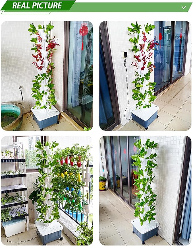 Vertical Hydroponic Tower Garden Kit - 8/10/12-Layer Growing System for Balcony Indoor Vegetables Herbs Fruits - Space-Saving Planter for Home Gardening