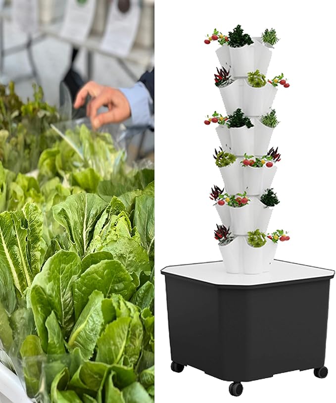 6/8/10/12 Layers Garden Hydroponic Growing Sys-tem Vertical Tower with Pump and Movable Water Tank - Vegetable Plant Tower Present for Gardening LoverWhite-10LAYERS