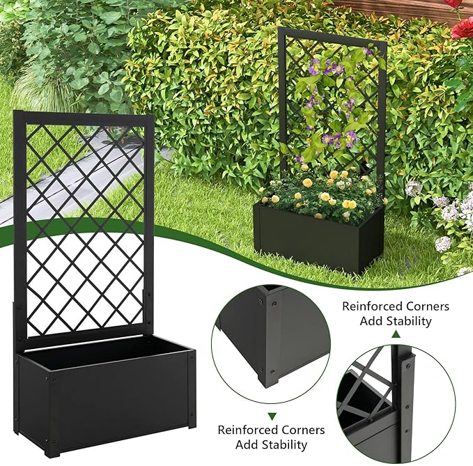 Giantex Set of 2 Raised Garden Bed with Trellis 44 Metal Vertical Planter with Garden Trellis Diamond Lattice for Vine Plant Flower Climbing Indoor &amp Outdoor Use for Yard Garden Balcony
