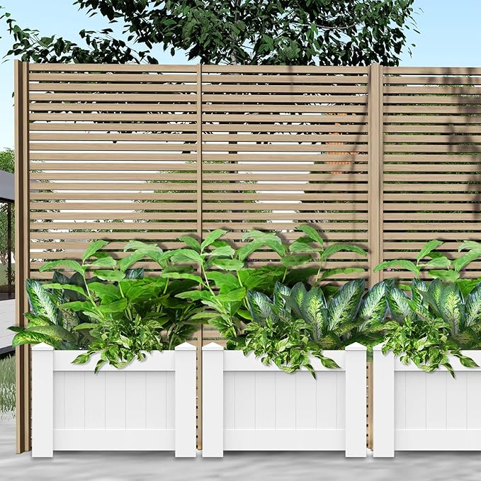 E&ampK Sunrise 31x20x20 Raised Garden Bed White Vinyl Above Ground Planter Box for Growing Vegetables Flowers Herbs DIY Gardening Yard Patio Lawn Outdoor (3 Pcs)