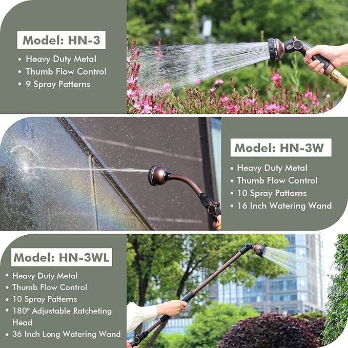RESTMO Watering Wand Heavy Duty Metal Garden Hose Wand with Thumb Flow Control 15-Inch Long Hose Nozzle Sprayer with 10 Spray Patterns Ideal to Water Hanging Baskets and Shrubs Oil Rubbed Bronze