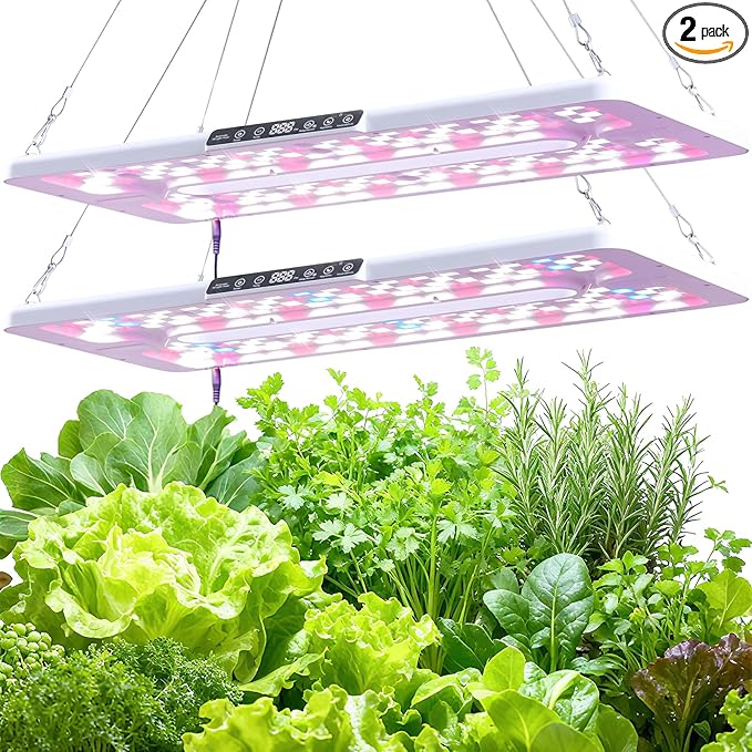 22 x 10 Grow Lights for Indoor Plants and Vegetables Full Spectrum LED Growing Lamp for Indoor Garden Greenhouse - Features Two Smart Light Mode 12~23H Timer - 2 Pack (2 in Series White)