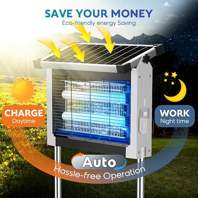Solar Bug Zapper Outdoor PhatroyYee Mosquito Zapper 4500V Waterproof Portable Fly Zapper Rechargeable Electric Mosquito Killer Cordless Fly Insect Mosquitos Trap for Patio Yard Home Camping(White)