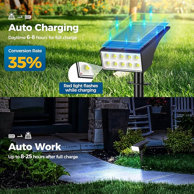 14 Pack Solar Spot Lights Outdoor with Auto ON/Off IP65 Solar Lights Outdoor with 4 Light Intensities. 2-in-1 Outdoor Solar Lights for Yard Gardens Flag and Pathways (Cool White)