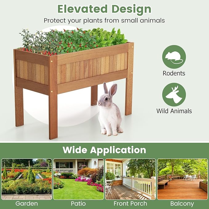 Giantex Wooden Raised Garden Bed Wood Elevated Planter Box w/Legs 35”Lx 16”Wx24”H Outdoor Planter Stand for Flower Herb Vegetable Fruit Succulent