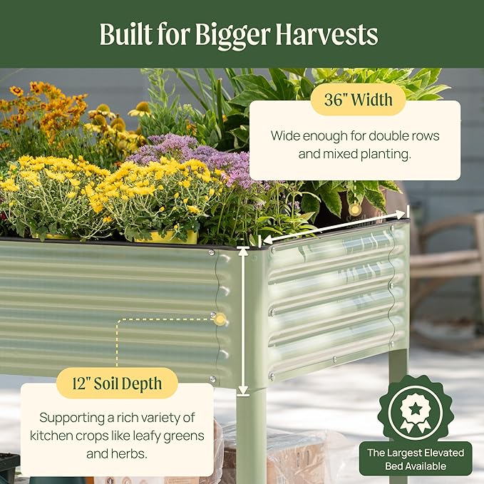 Elevated Raised Garden Bed- Jumbo Series 3' x 8' Outdoor Planters Boxes with Legs &amp Storage Rack for Patio 2000+ Lbs Weight Capacity Raised Beds for Gardening Herbs Vegetables Flowers Pearl Wh