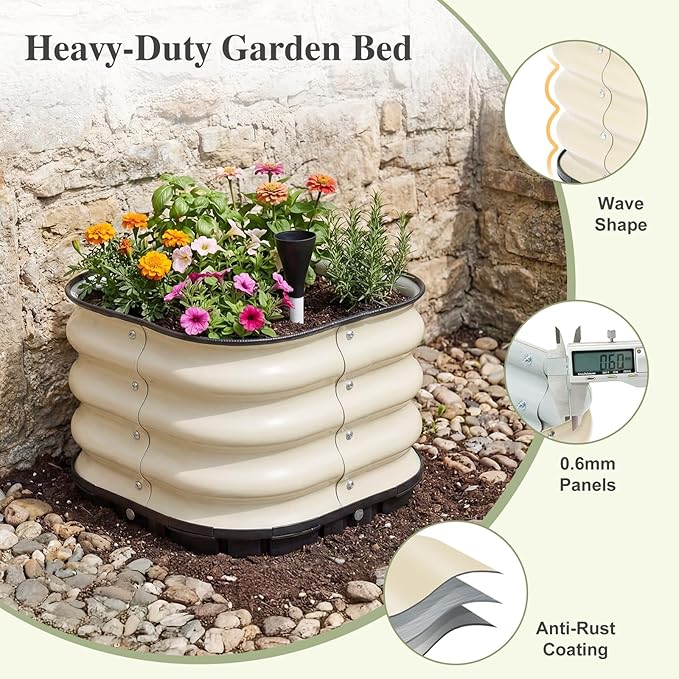 BPS Self-Watering Raised Garden Bed 16.5'' with Drainage Plugs Indoor/Outdoor Metal Raised Beds for Gardening Durable Galvanized Planter Box for Vegetables Flowers Herbs and Fruit