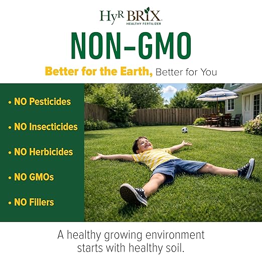 HyR BRIX Slow-Release 20-0-8 Phosphorus-Free Lawn Fertilizer 45lb Bag - Lawn Food with Calcium &amp Sulfur - Essential Micronutrients for Dense Healthy Grass - Covers 4000 Sq Ft