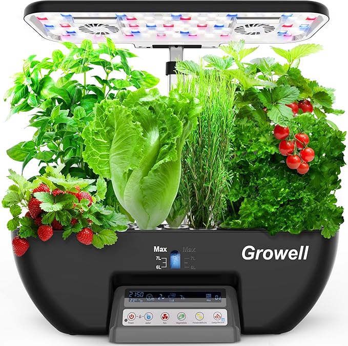 Hydroponics Growing System Kit 17 Pods Herb Garden with 102 28W Full-Spectrum Grow Lights &amp 2 Fans Indoor Garden with Water Pump 10L Water Tank Auto Timer Height Adjustable (Black &amp Grey)