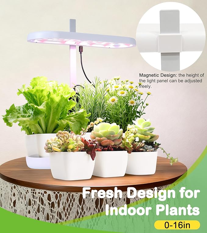 Grow Lights for Indoor Plants 20W Full Spectrum LED Grow Lamp for Indoor Garden with Intelligent Controller Height Adjustable Ideal for Home Desk Plant Lighting (White ABS Base)