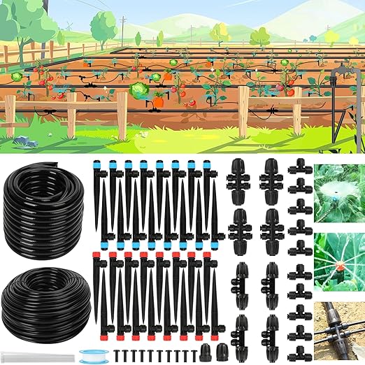 Drip Irrigation System – 2026 Upgraded Garden Watering System with 46FT 1/2'' Tubing New Quick-Connect 1/4 inch Fittings Automatic Sprinkler for Garden Lawn Greenhouse Plant Flower Bed