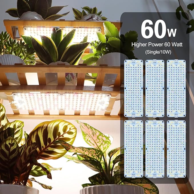 6Pack Panel Grow Lights for Indoor Plants Seed Starting Vegetables with 4/8/12/16/20 Hr Timer 40W Full Spectrum LED Plant Growing Lamps for Cabinet/Shelves/Greenhouse Plug-and-Play Connect Freely