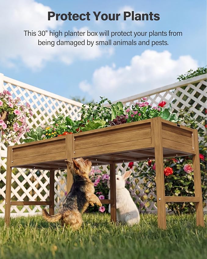 YEFU HIPS Raised Garden Bed: 72x24x30in Large Elevated Planter Boxes Outdoor for Herbs Vegetables Flowers - Raised Garden Beds Outdoor for Patio/Balcony - Comfort Height with Legs for Growing (Teak)