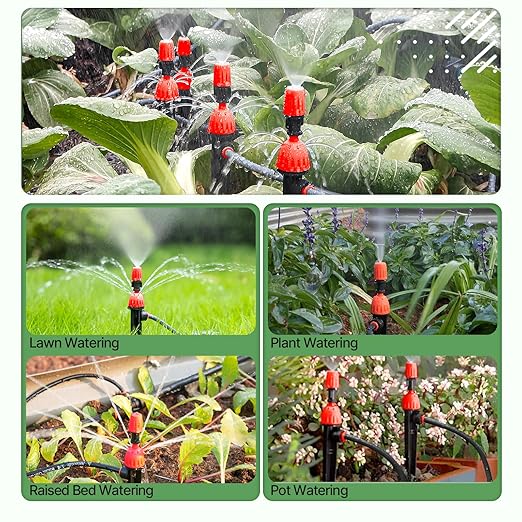 A ANLEOLIFE 82.4FT Automatic Drip Irrigation Kit with Water Timer 8 Programs &amp LCD Quick-Connect System 1/2 Mainline + 1/4 Tubing 360° Bendable Nozzles for Raised Beds Garden &amp Greenhou