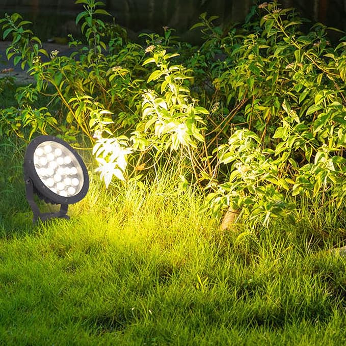 Outdoor LED Spotlight Waterproof Bright Outdoor Landscape Automatic Timer Mini Lawn Lamp 24W Graden Lights with Ground Stake Lawn Decorative Lamp with Plug Courtyard Flag Light Warm White