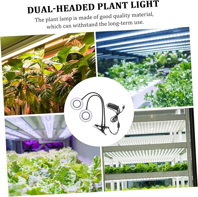 balacoo 5v Led Plant Growth Light with Timer Dual-Head Clip Lamp for Indoor Plants Convenient USB Powered Clamp for Home and Greenhouse Use Dimmable Full Lighting