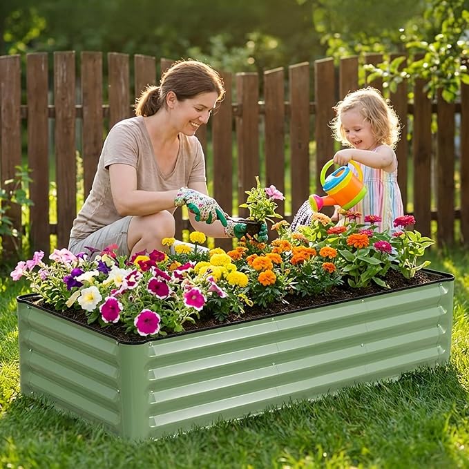 Galvanized Raised Garden Bed – 2 Pack 4x2x1 Ft Patented Leak-Proof Planter Box Outdoor Gardening Metal Raised Garden Beds Kits for Veggies Herbs &amp Flowers (Green)