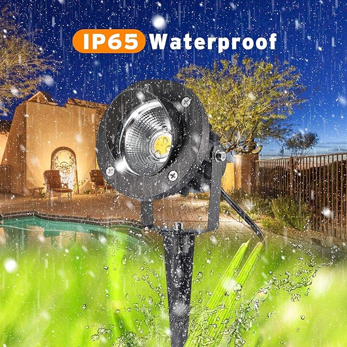 LED Landscape Lighting High Power 18W Outdoor Garden Lights120V ACWarm White Waterproof Spotlights for YardPatioLawnWall FloodDrivewayTree Flag LightMetal Ground Stake (2 Packs)