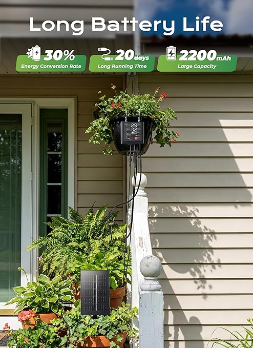 Solar Drip Irrigation System with USB Charging 49FT Indoor Outdoor Plant Watering Devices for 15 Potted Plants Automatic Watering System IP44 Waterproof 2200mAh for Garden Farm Greenhouse(Black)
