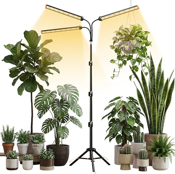Grow Light with Stand for Indoor Plants3500K Warm White Plant Light with Red Blue LEDs for Indoor Tall Large Plants GrowingDimmable &amp Auto TimerHeight Adjustable 17-61