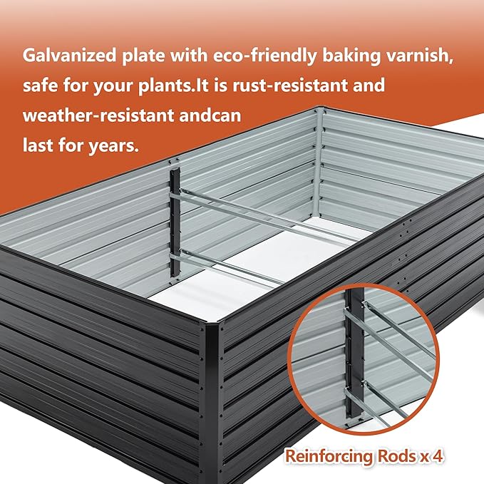 Metal Raised Garden Bed Outdoor Galvanized Raised Large Planter Raised Beds Kit Planting Fruit Flower (8x4x2FT)